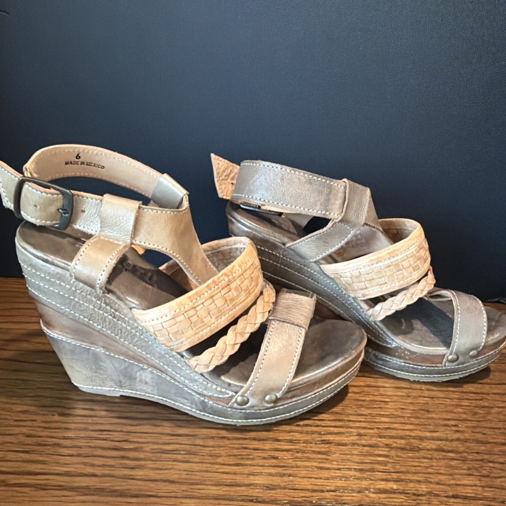 Bed Stu Jaslyn Brown, Tan Braided Leather Platform Bohemian Wedge Sandals Size 8 - Picture 4 of 9